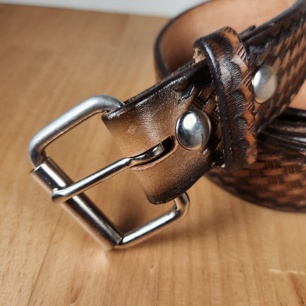 LONGHORN Leather & Buckle Co Men's Belt Size 42 Tooled Western Braid Made USA - Picture 2 of 8